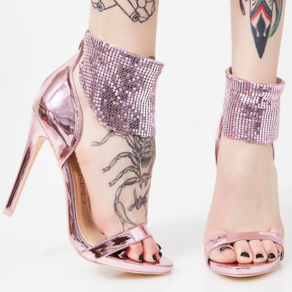* Pink Pixie Disco Metallic High Heels * NEW cute! - Picture 2 of 8